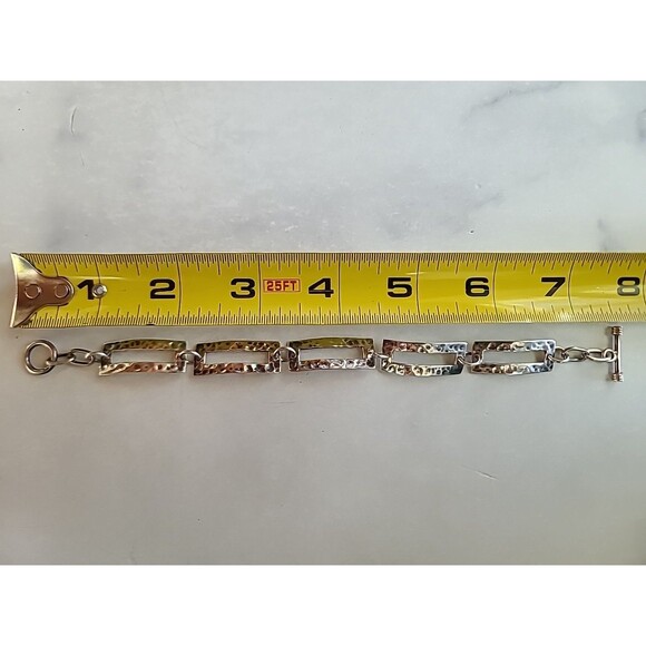 925 Sterling Hammered Silver Link Bracelet Vintage Toggle Closure - Picture 9 of 10